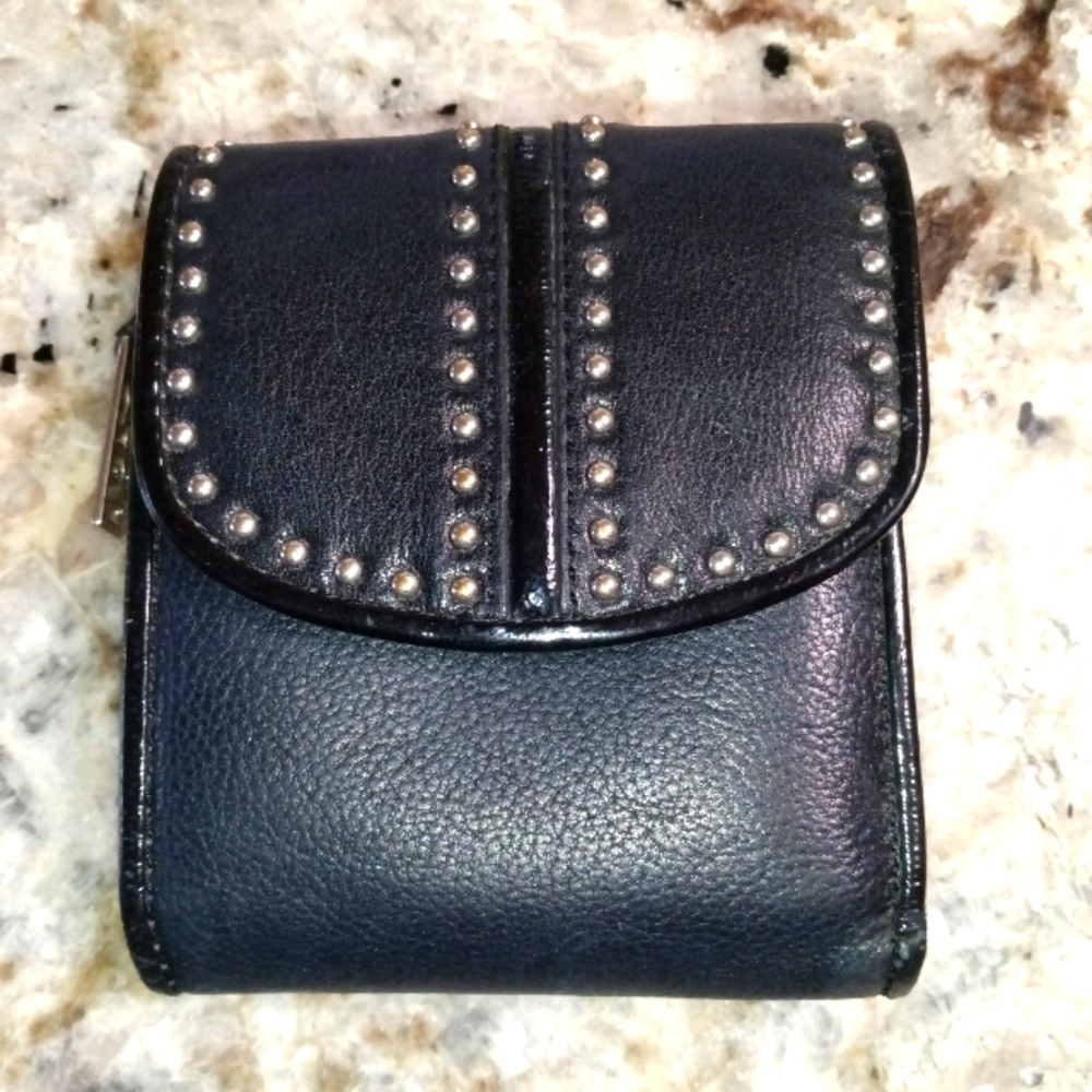 Brighton black studded trifold wallet
